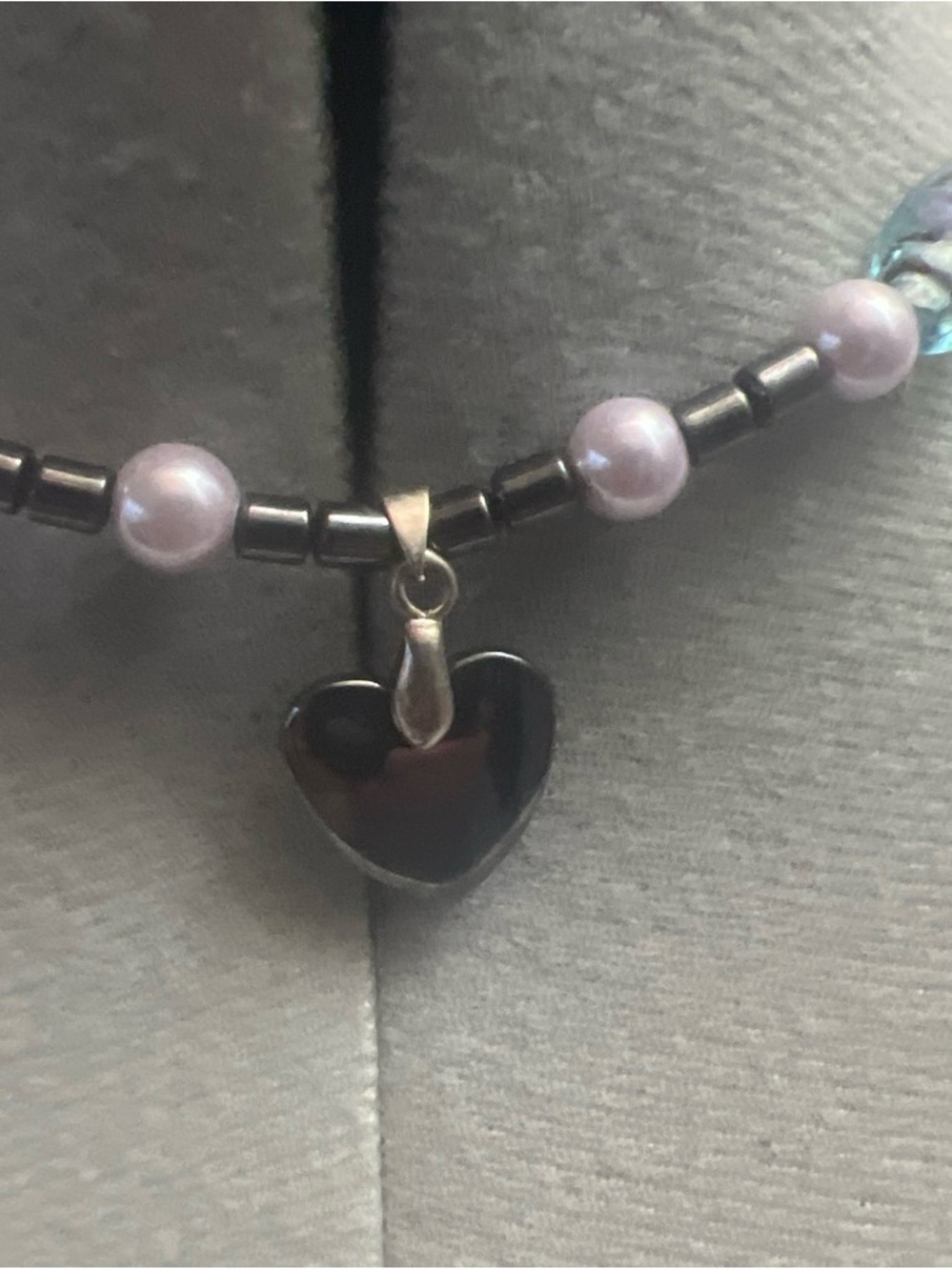 Silver Heart Pendant Necklace with Lavender Pearls